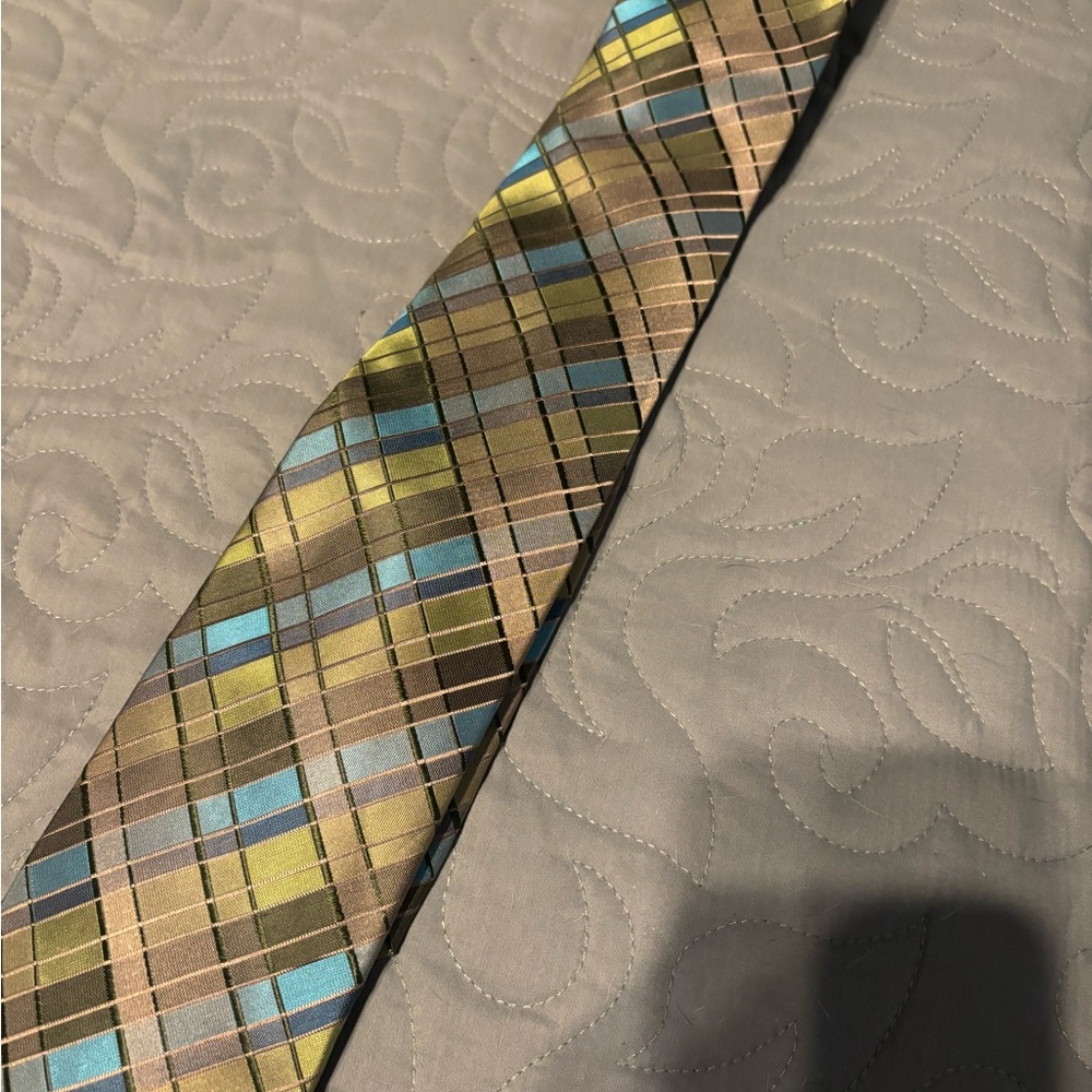 Plaid Silk Tie in Blue and Green